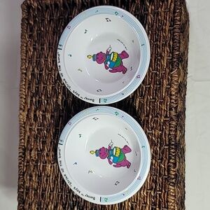 Vintage SELANDIA 1992 Barney "Strike up the ban" Melamine Cereal Bowls